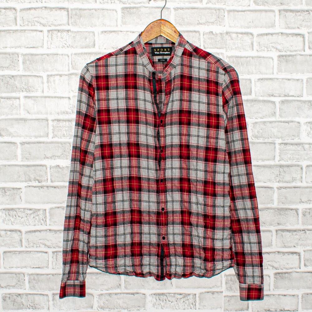 The Kooples Fitted Band Collar Shirt Plaid Size Small